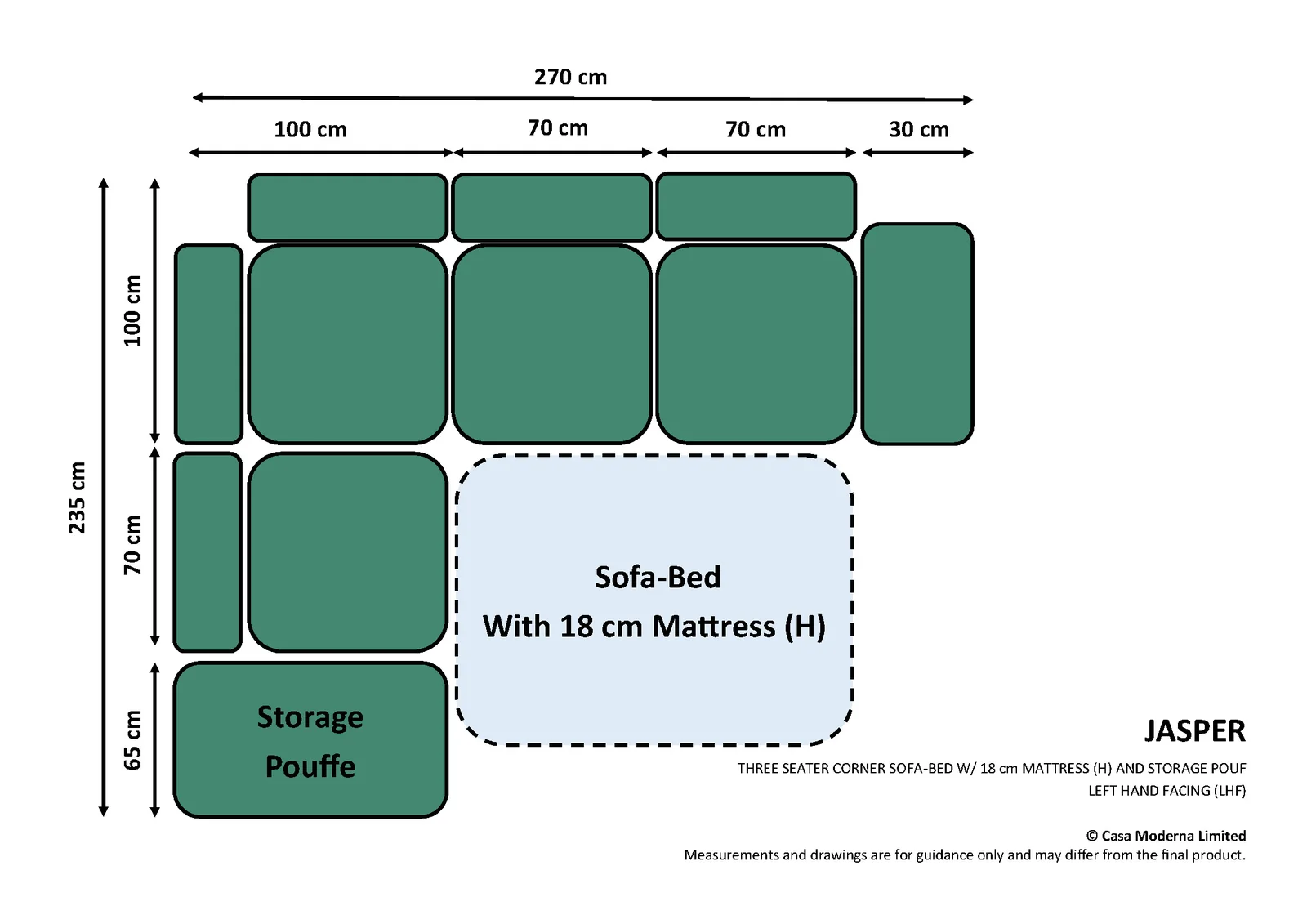 Three Seater Corner Sofa-Bed (18cm Mattress) · Left Hand Facing