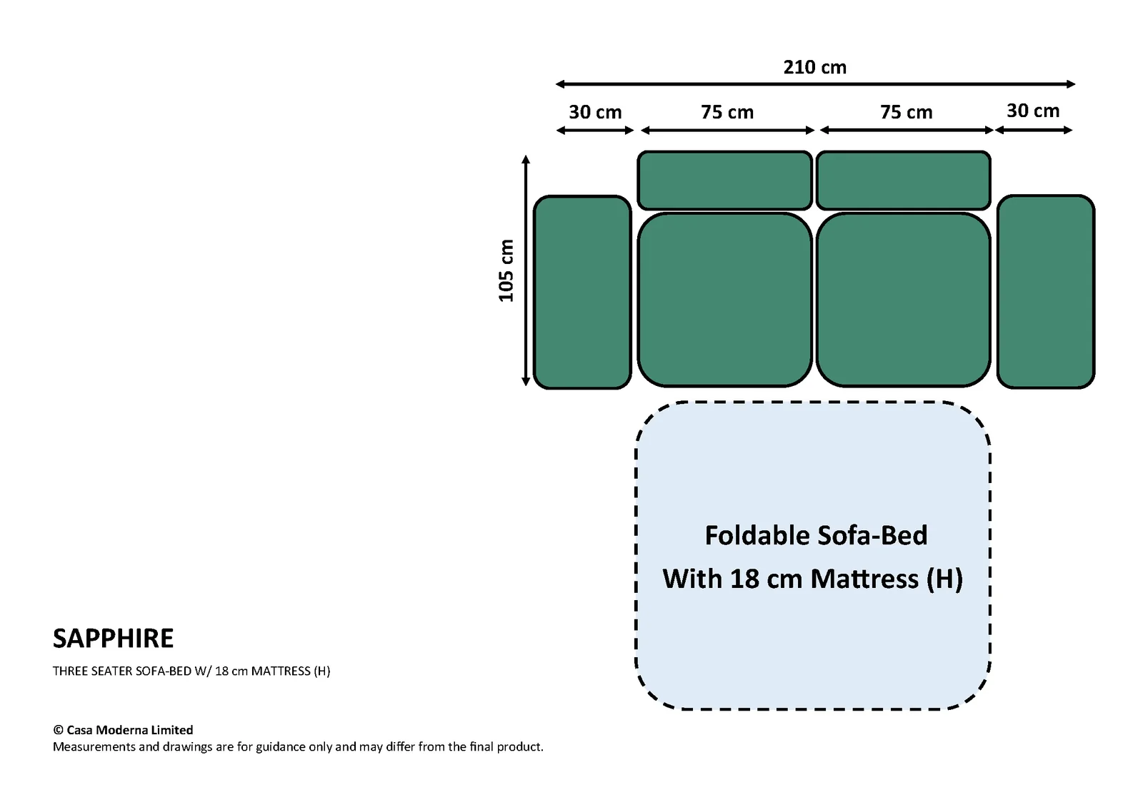 Three Seater Sofa-Bed (18cm Mattress)