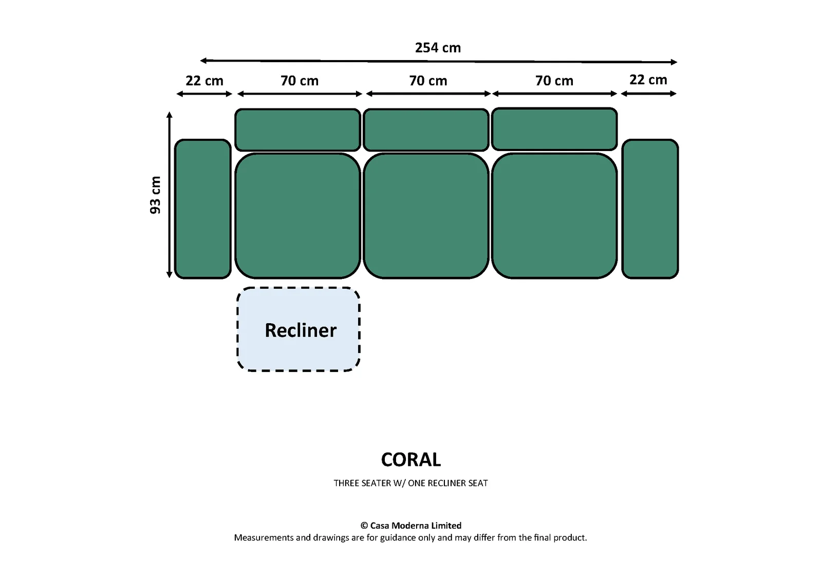 Three Seater with One Recliner
