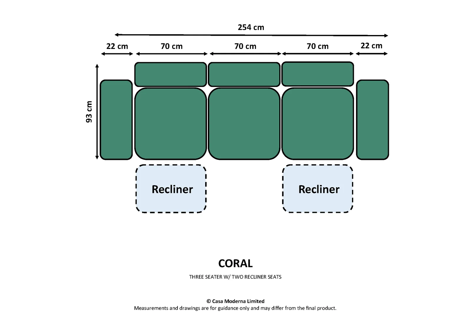 Three Seater with Two Recliners