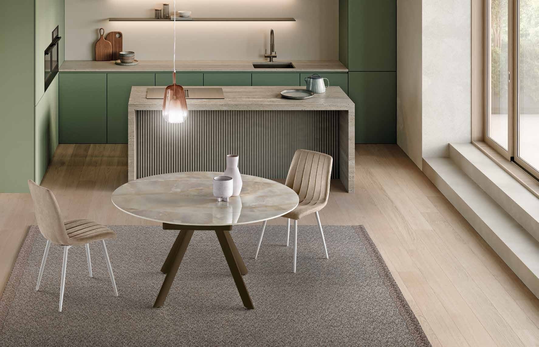 Dono table opened into a round, in an onyx-effect finish
