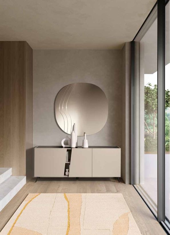 Monet sideboard in dove grey with a bronze mirrored top