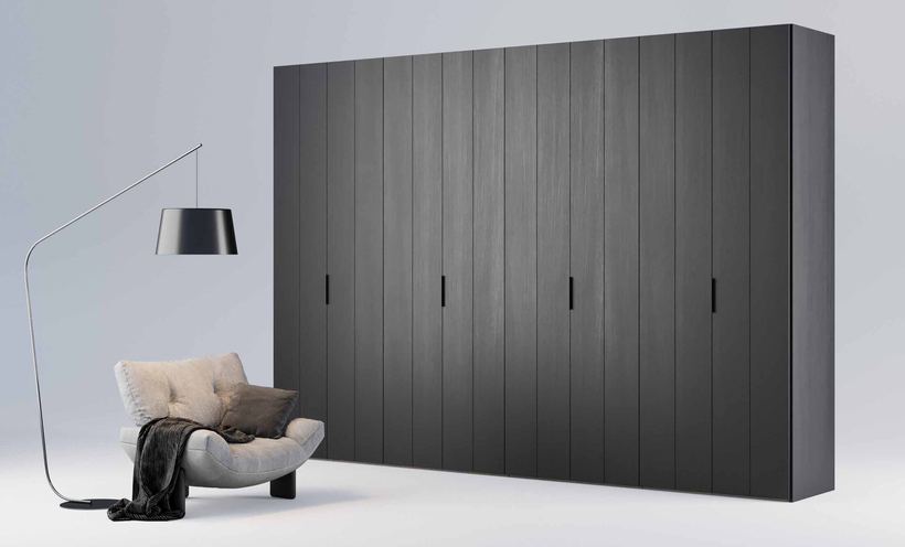 Doze hinged wardrobe in dark oak with banded doors
